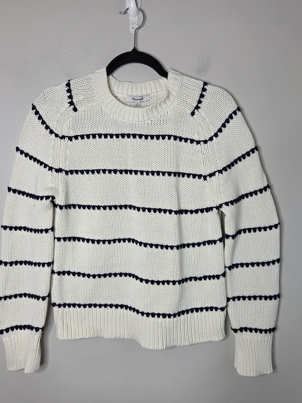 Madewell Textured Cotton Crewneck Sweater In Stripe